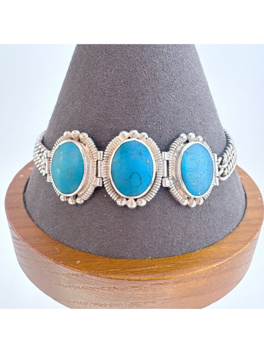 Turquoise Sterling Silver 925 Double Curb Link Chain Bracelet 8.5" Length